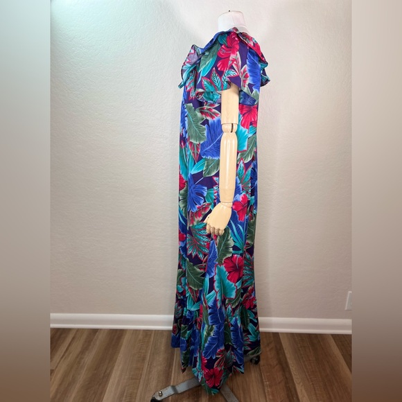 Vintage Hilo Hattie Hawaiian Floral Tropical Ruffle MuuMuu Dress Size Large - Picture 6 of 15